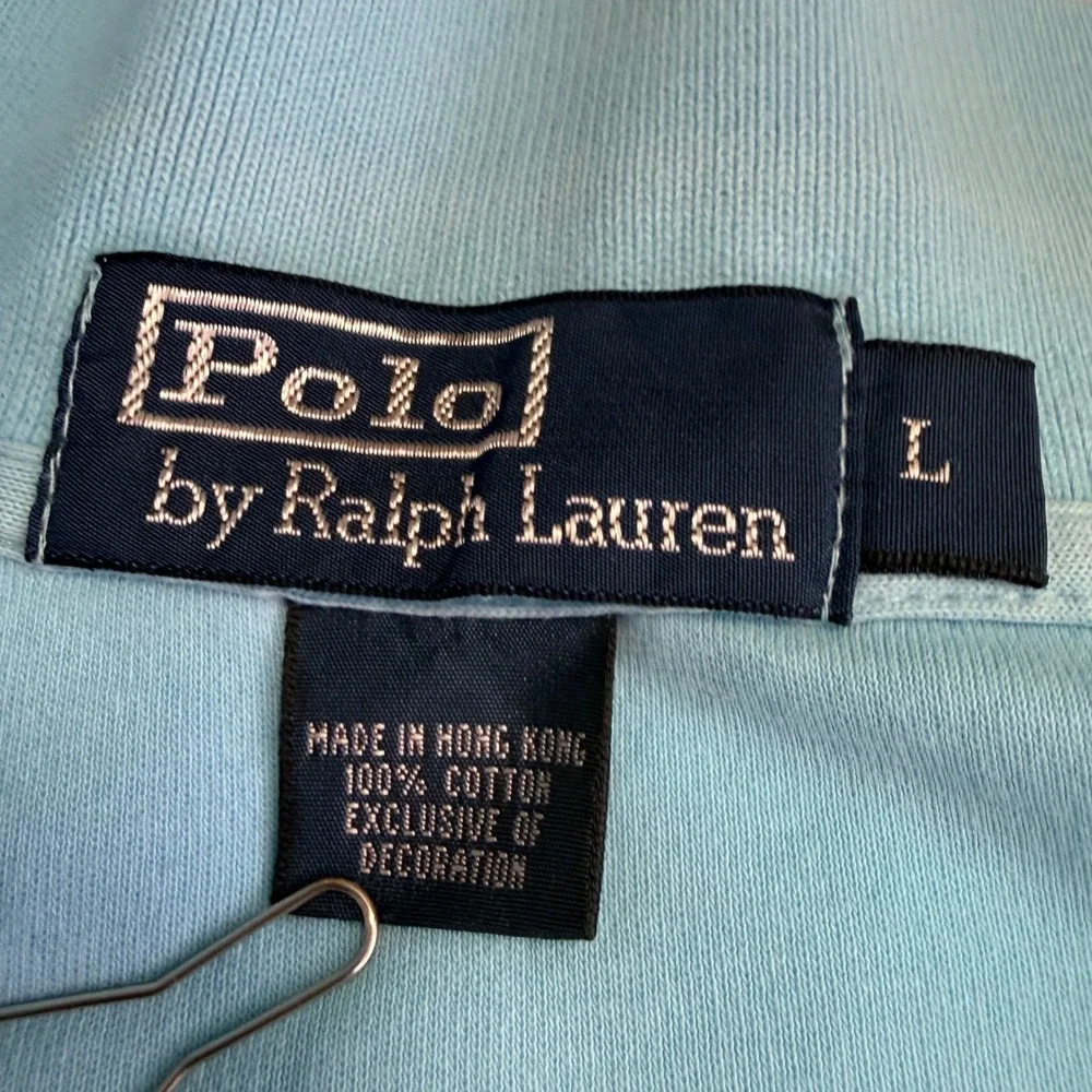 Polo Ralph Lauren Polo Shirt Men Large Light Blue Orange Pony Cotton Golf Preppy